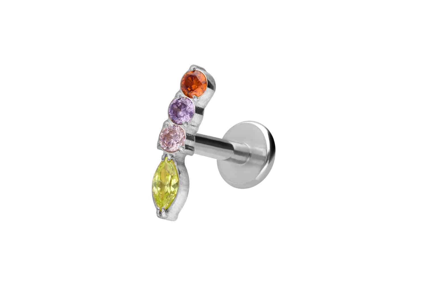 Titan Labret Piercing mit Innengewinde BUNTER KRISTALLBOGEN